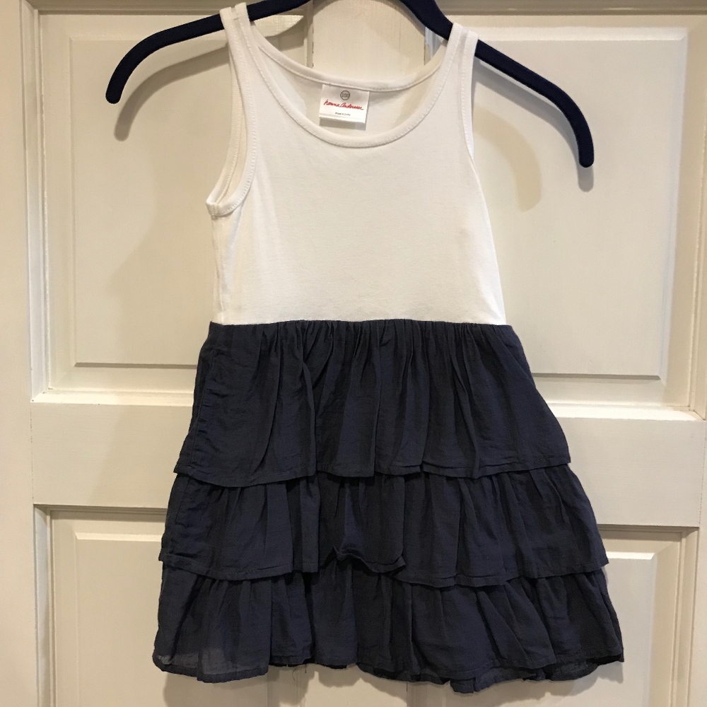 Hanna Andersson 100 Girls White Tank Dress Blue